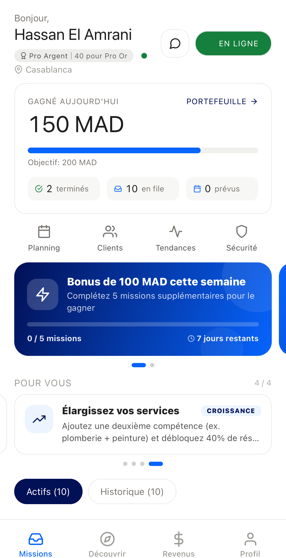 Application FixPros Partner - tableau de bord professionnel pour artisans et bricoleurs au Maroc